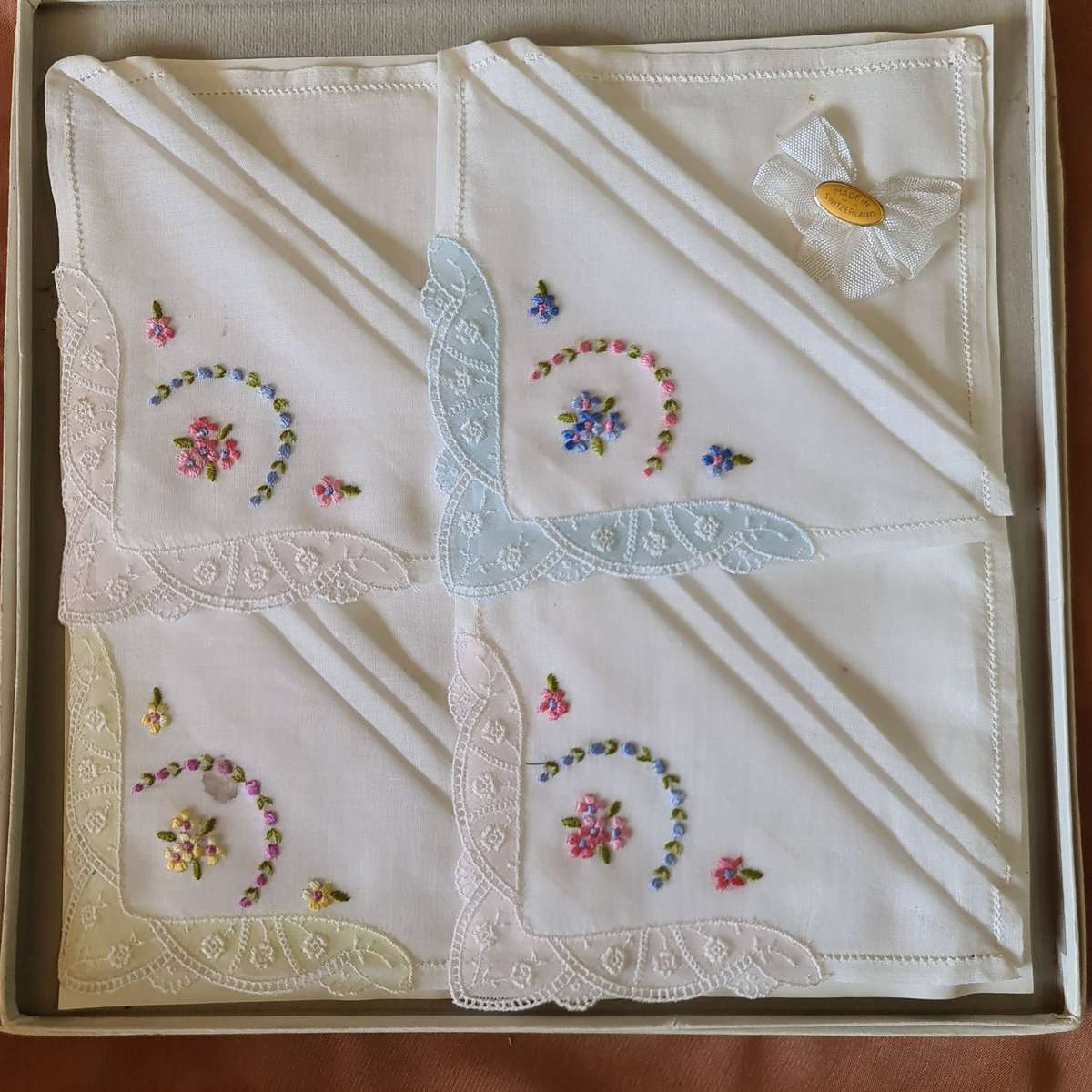 Made in Switzerland Embroidered Hankerchief in original Box.