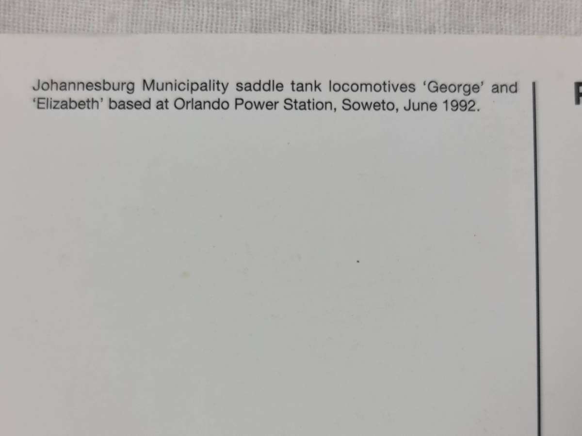 Postcard:  Johannesburg Municipality saddle tank locomotives "George" and " Elizabeth