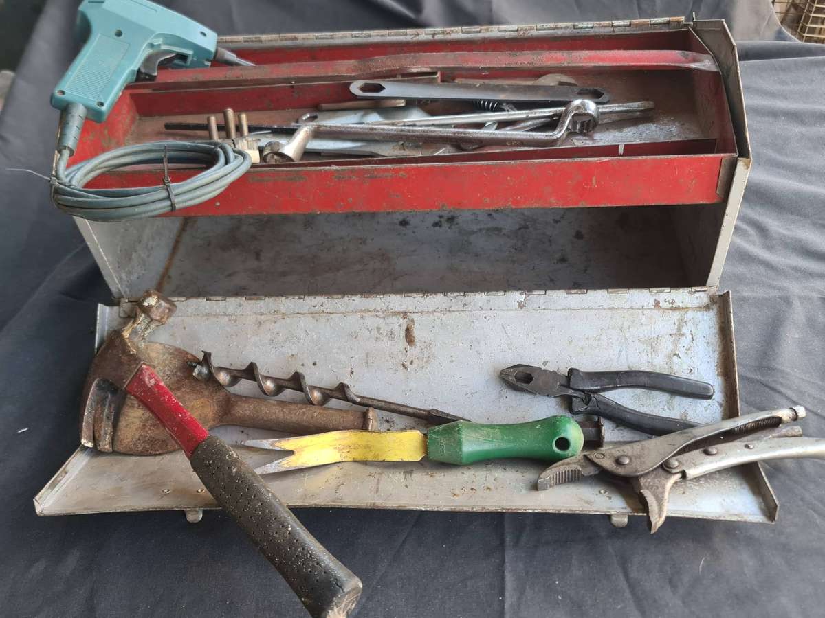 Tools: Tool box with mixed tools and a electric wiring tool
