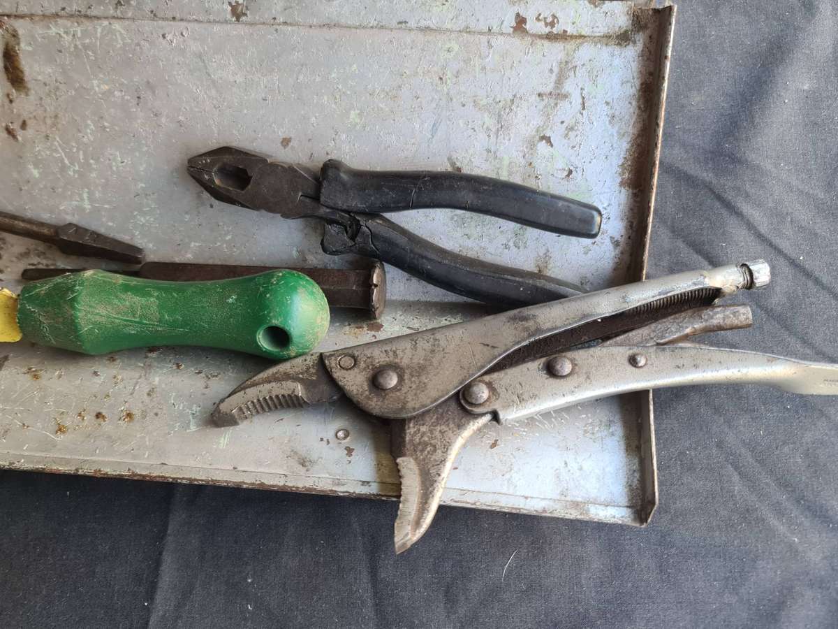 Tools: Tool box with mixed tools and a electric wiring tool
