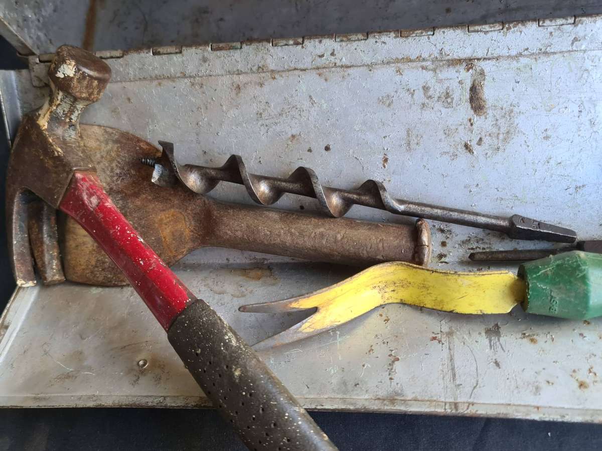 Tools: Tool box with mixed tools and a electric wiring tool