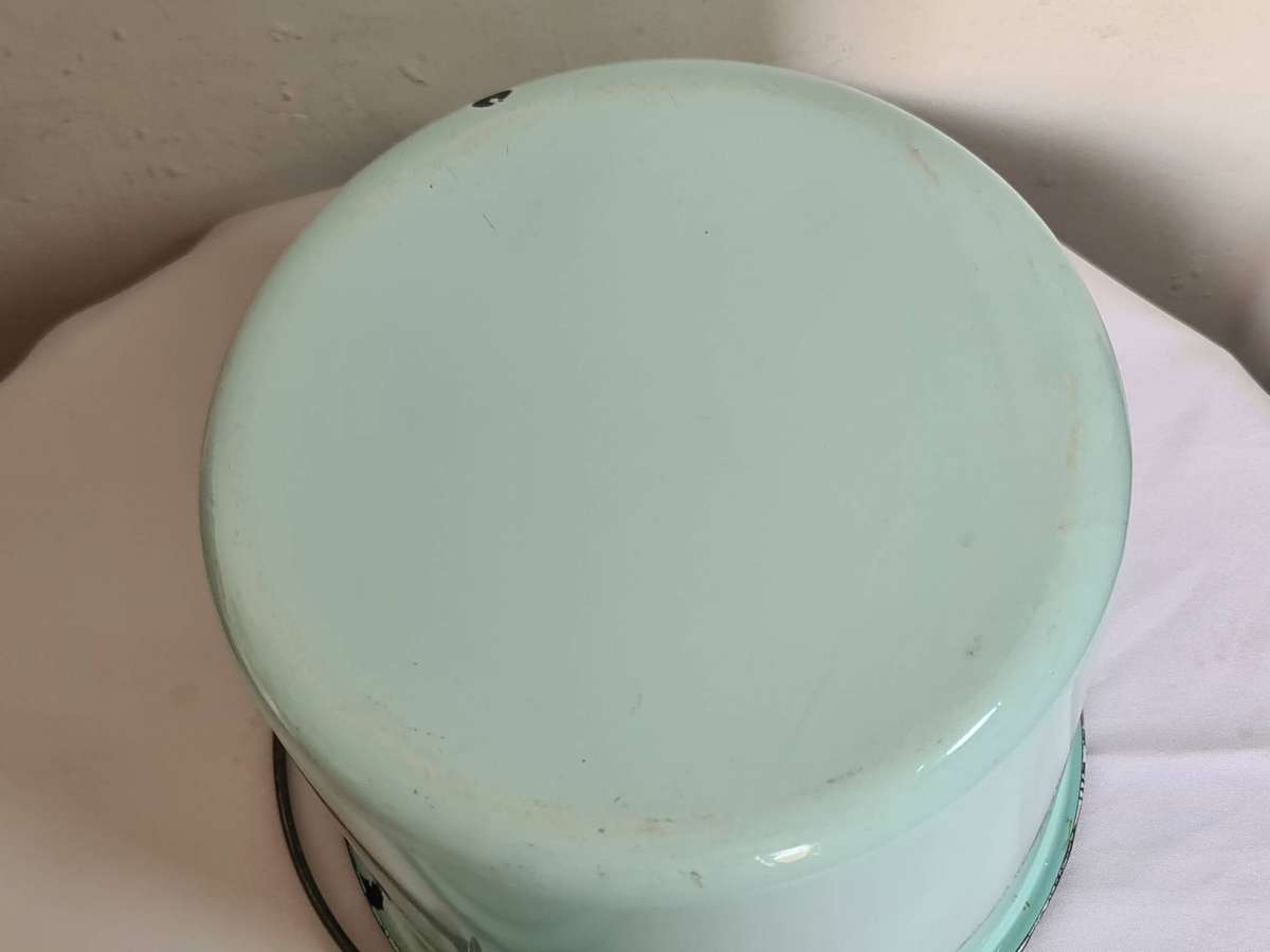 Green Enamel bucket with lid and handle