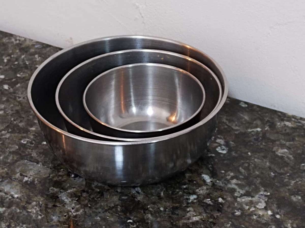 x3 Vintage stainless steel mixing Bowls