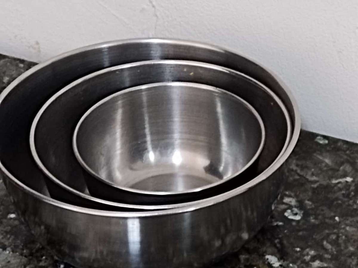 x3 Vintage stainless steel mixing Bowls
