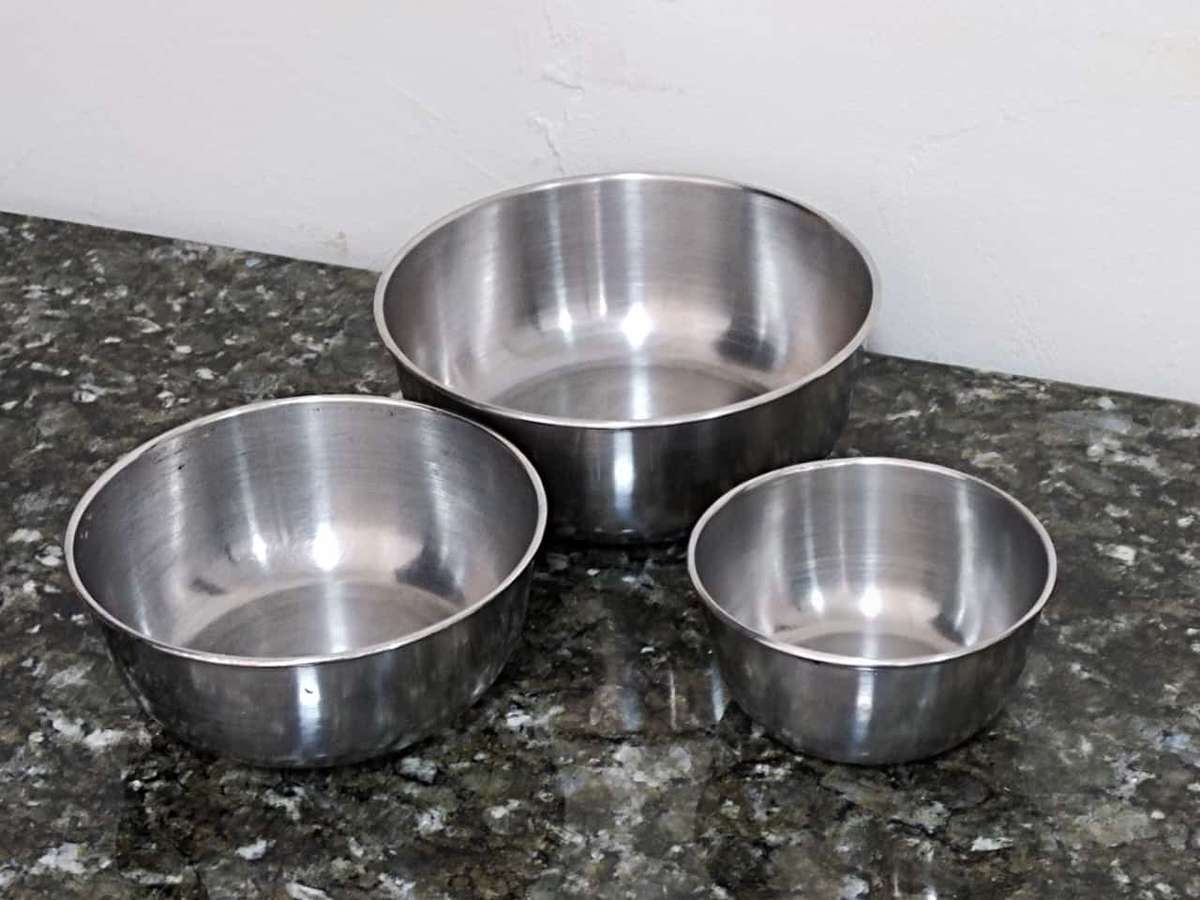 x3 Vintage stainless steel mixing Bowls