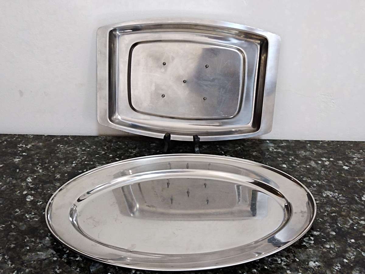 Two Stainless Steel meat platters