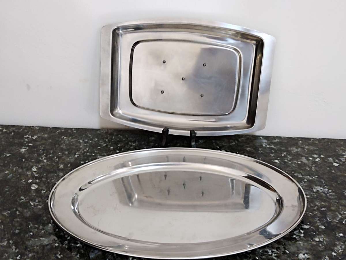 Two Stainless Steel meat platters