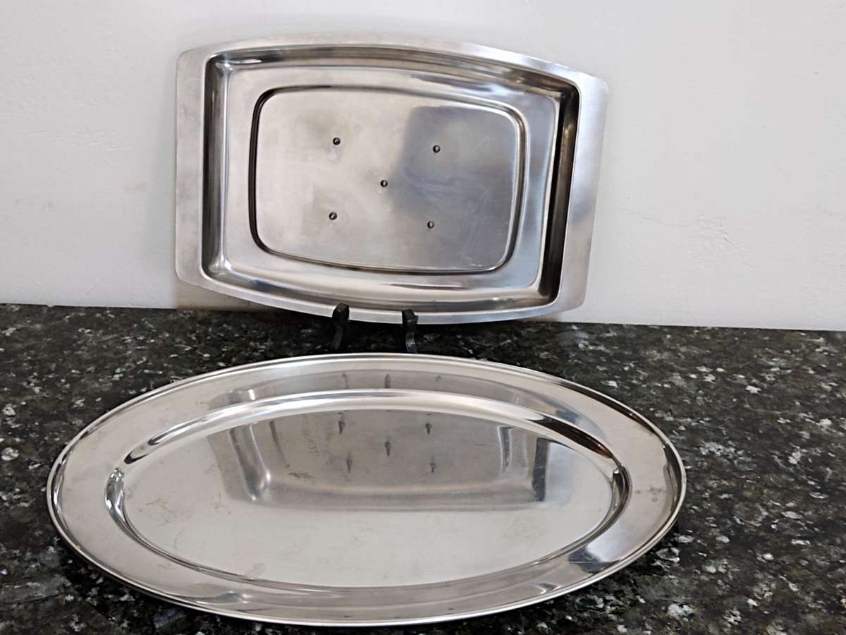 Two Stainless Steel meat platters