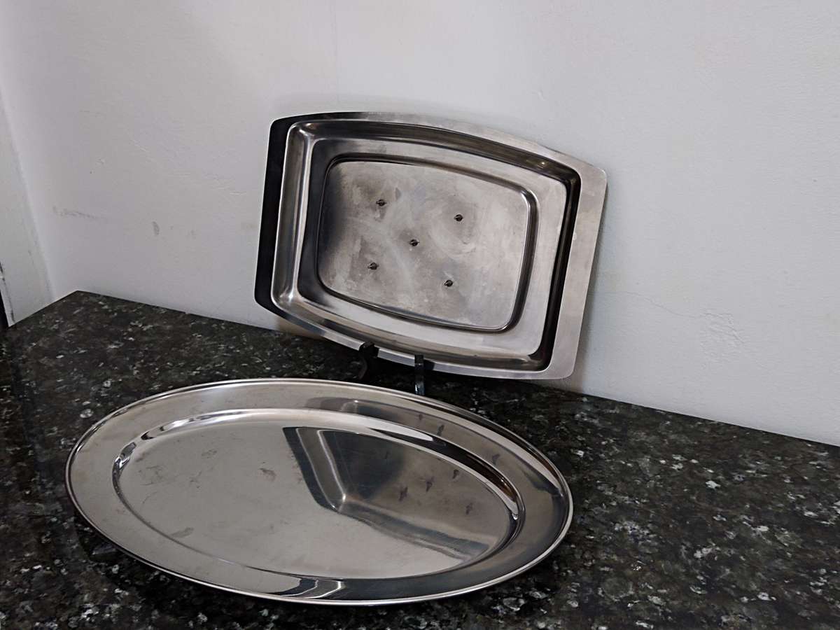 Two Stainless Steel meat platters
