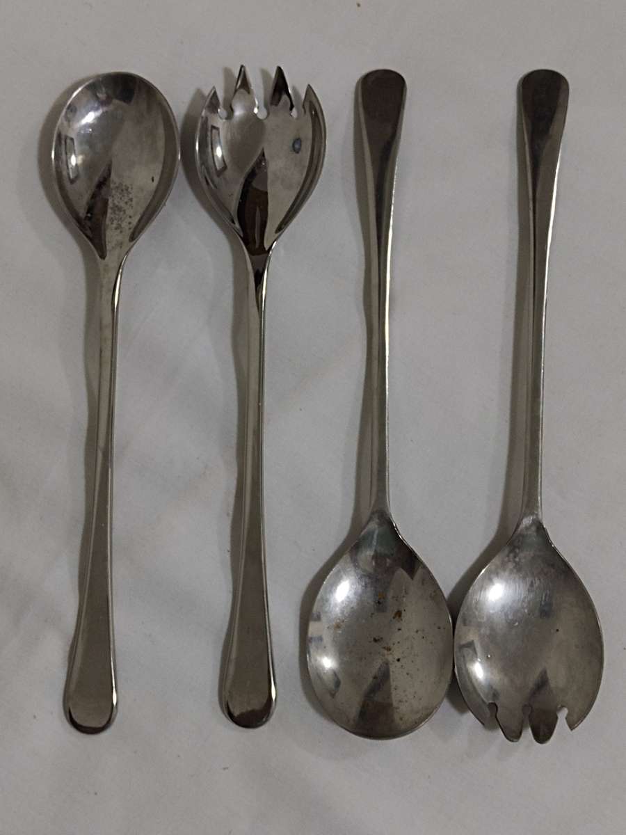 Two pairs of silver plated salad spoons
