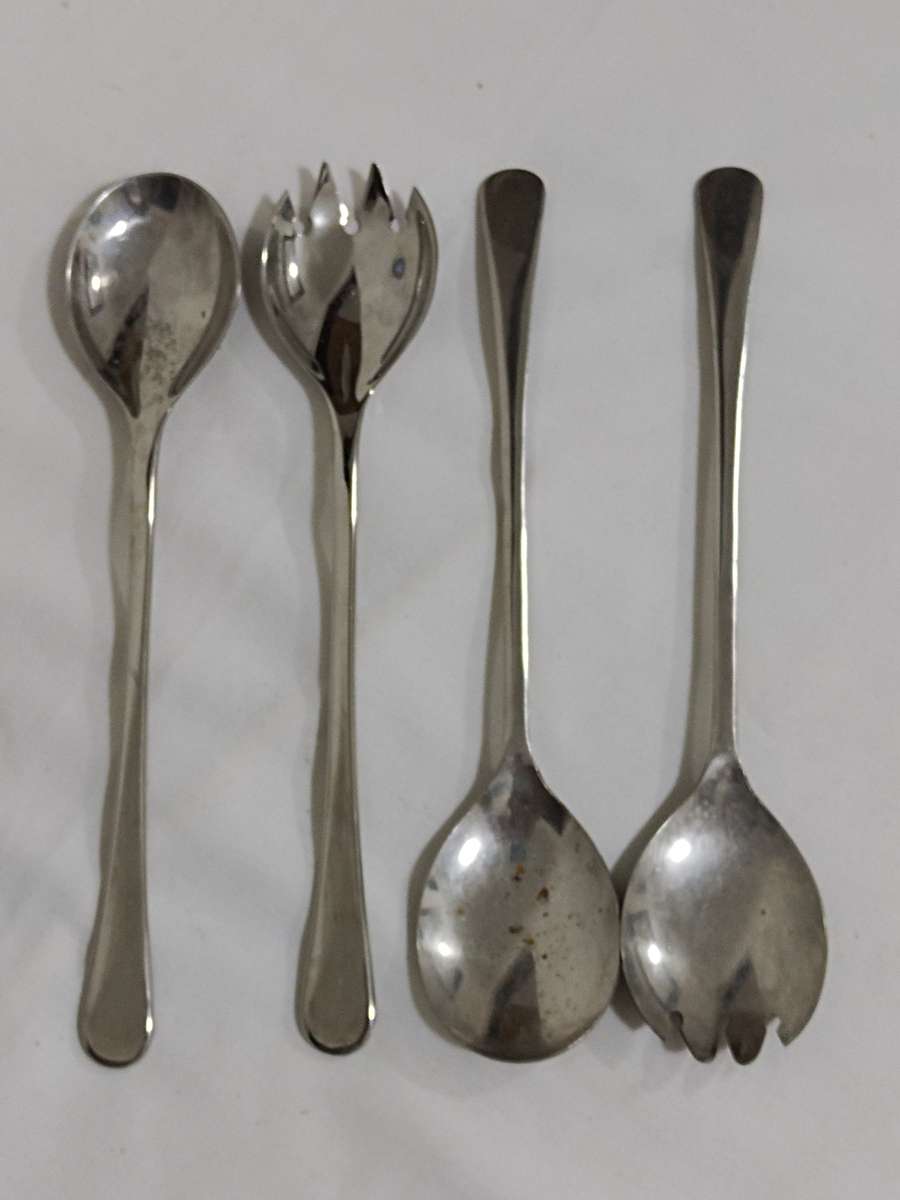 Two pairs of silver plated salad spoons