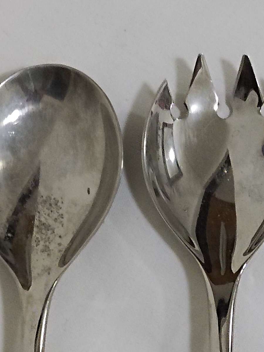 Two pairs of silver plated salad spoons