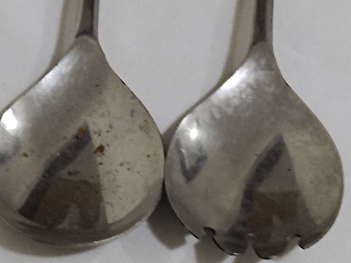 Two pairs of silver plated salad spoons