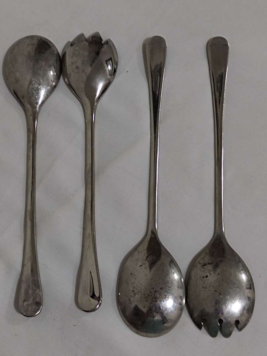 Two pairs of silver plated salad spoons