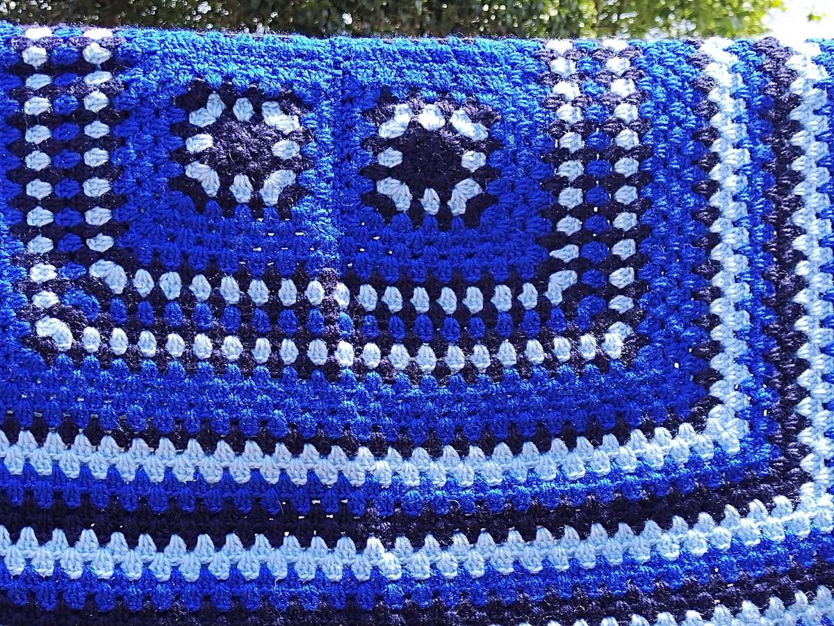 Blue crochet knee blanket