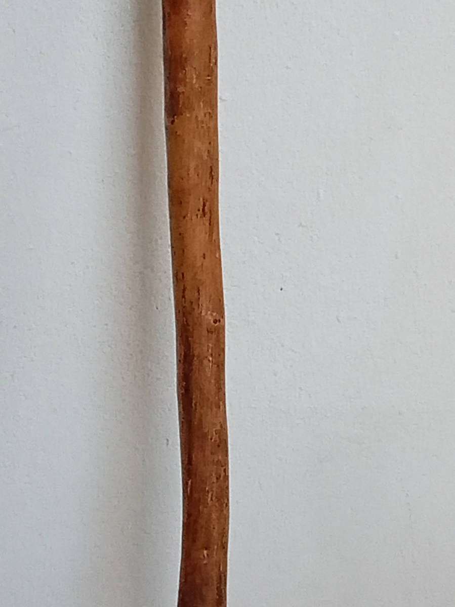 Rustic wooden walking stick, handcrafted from a natural branch or root