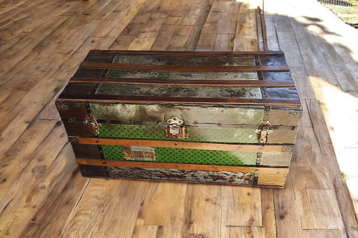 Antique metal steamer trunk