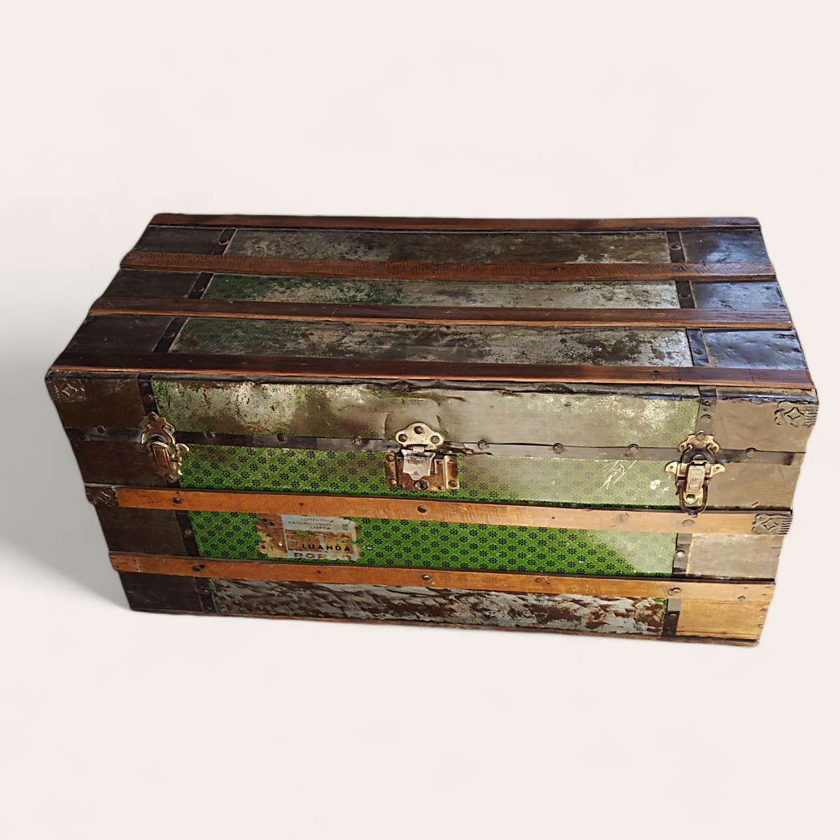 Antique metal steamer trunk