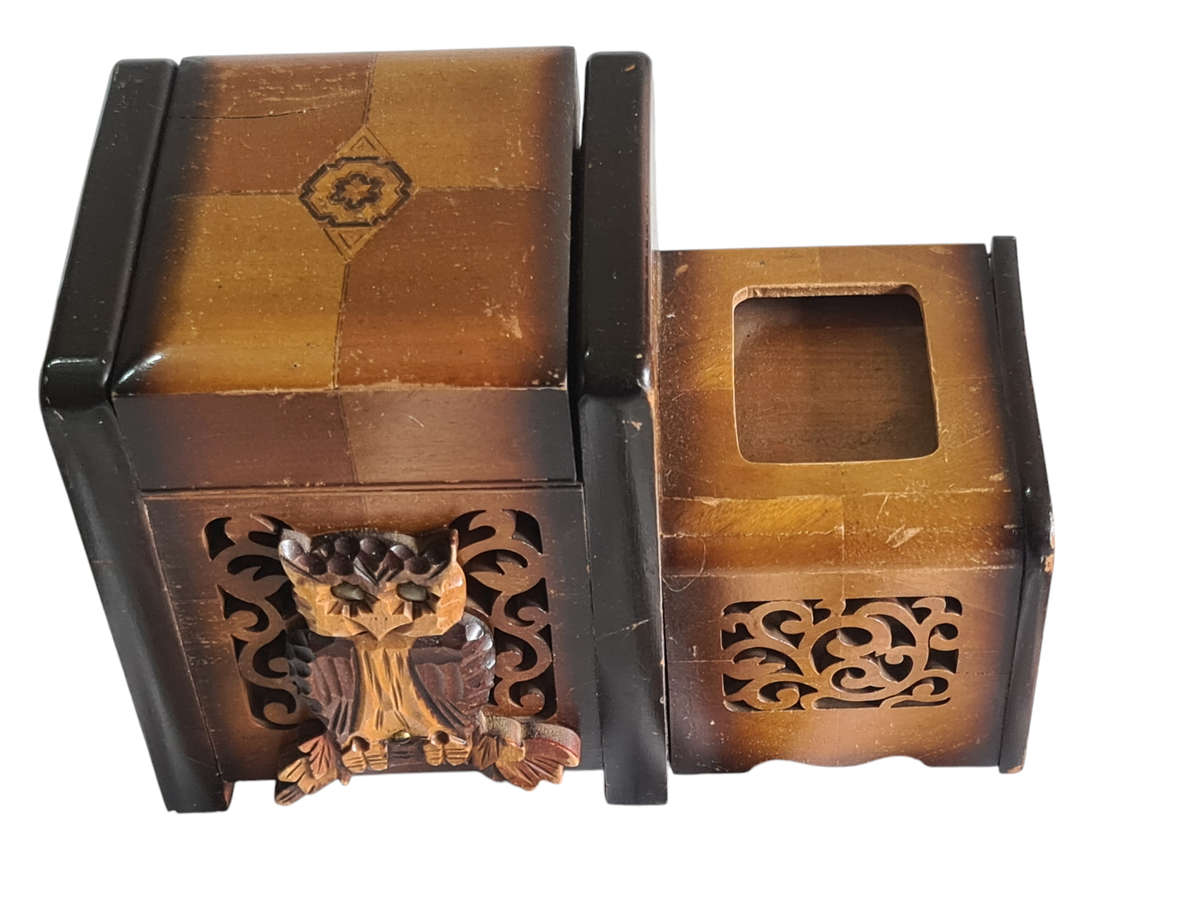 Occupied Japan Musical Owl Cigarette Dispenser, Ashtray