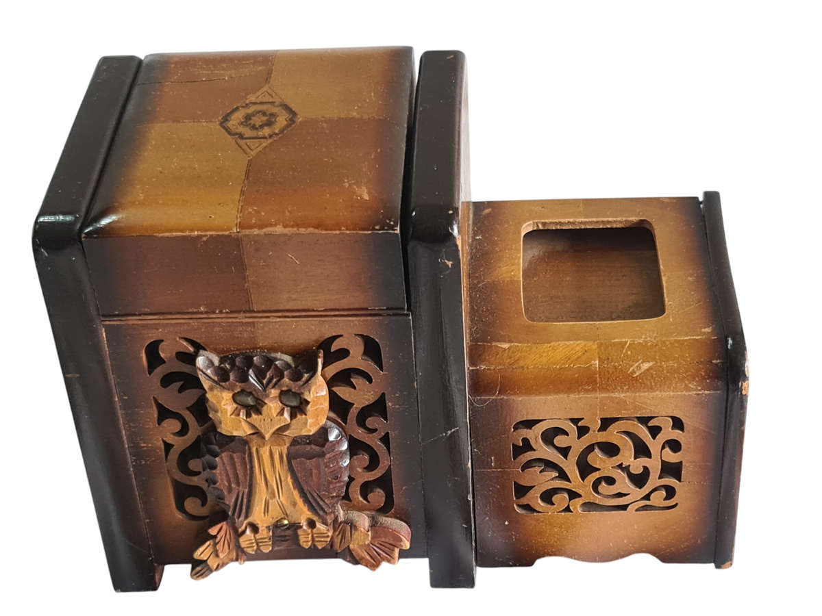 Occupied Japan Musical Owl Cigarette Dispenser, Ashtray