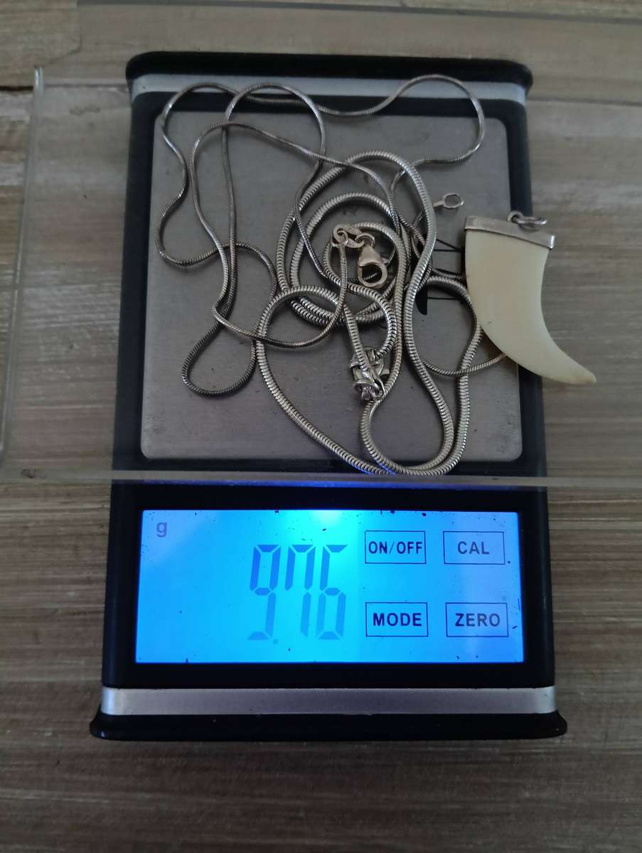 SILVER NECKLACES, WITH CLAW PENDANT.