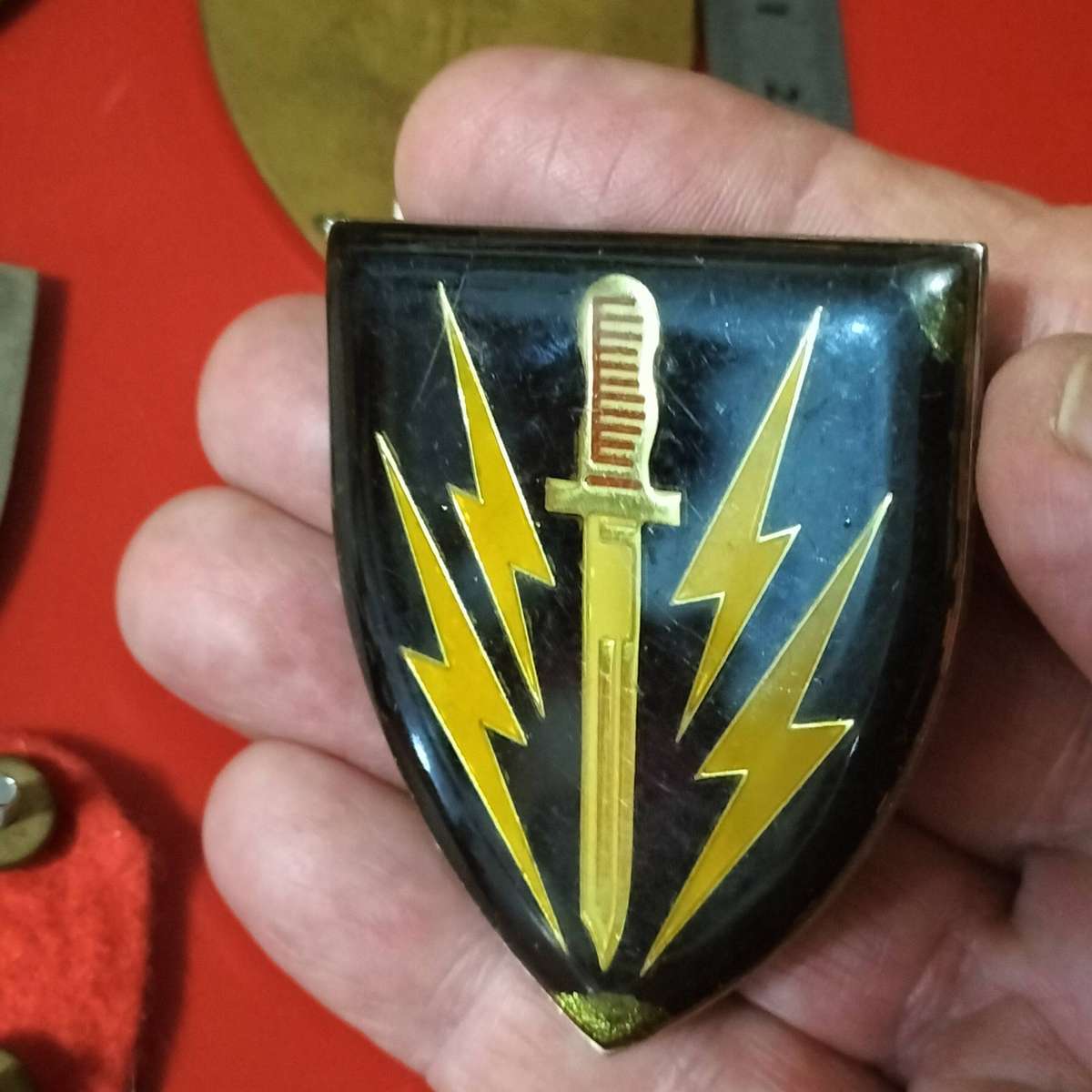 FIVE SADF ARMY BADGES.