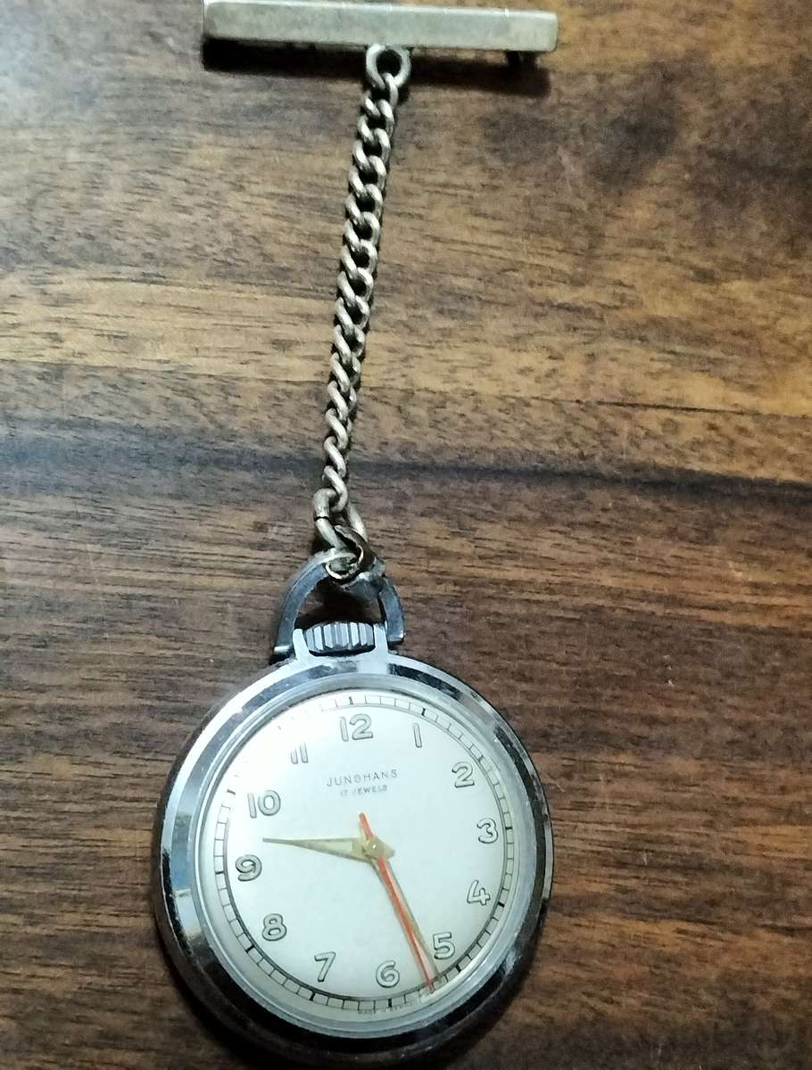 JUNGHANS POCKET/NURSE WATCH. SILVER SUSPENDER..