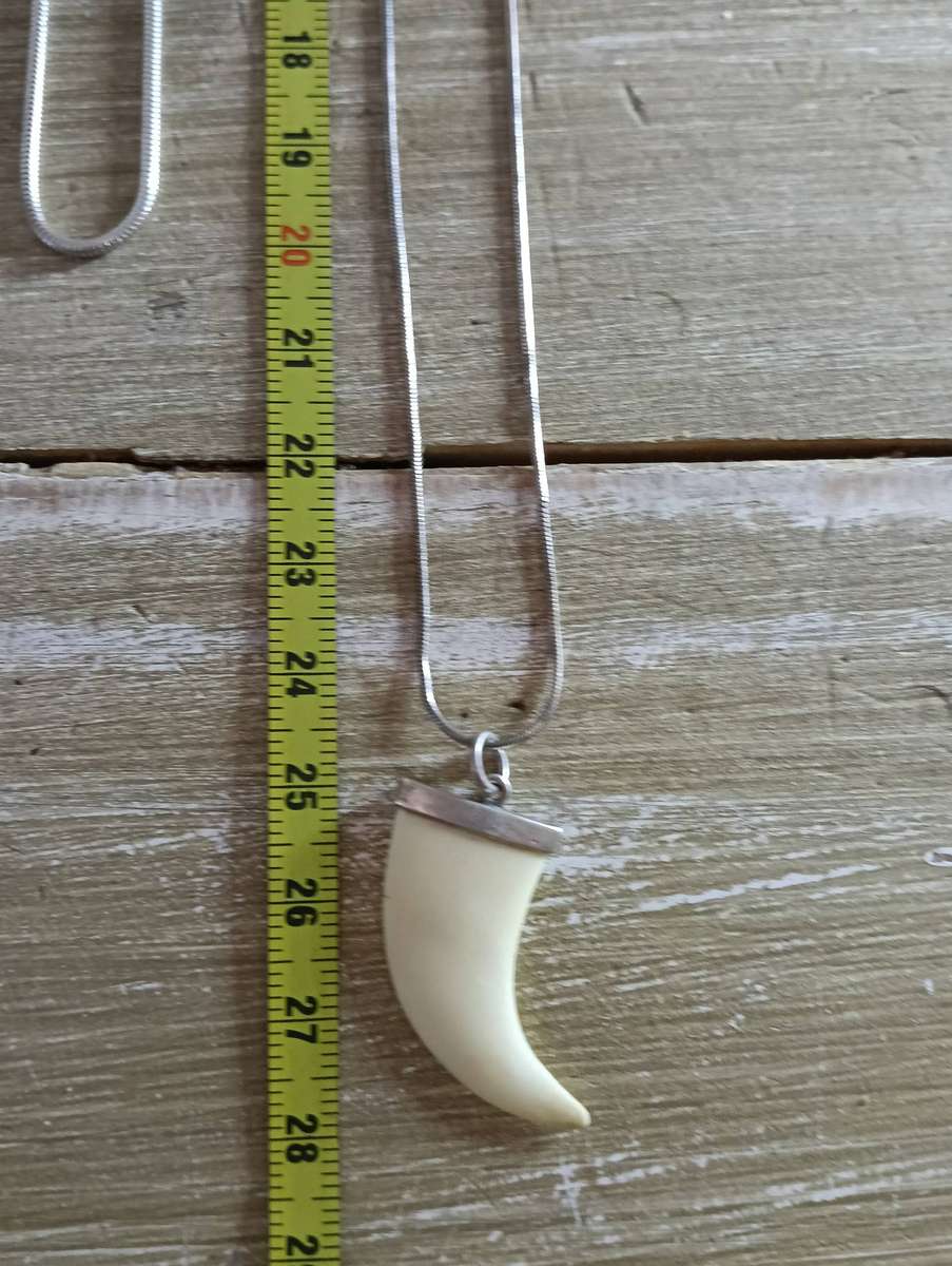 SILVER NECKLACES, WITH CLAW PENDANT.