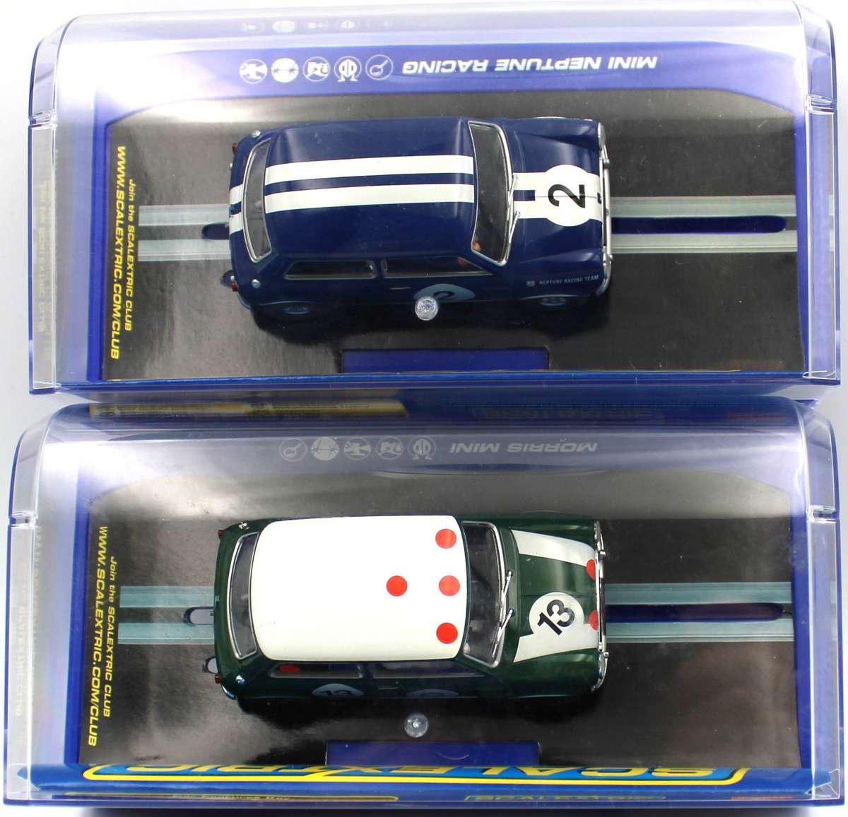 SCALEXTRIC - C3302_C3405 - 2x NEW MORRIS MINI - BOB HOLDEN & NEPTUNE RACING