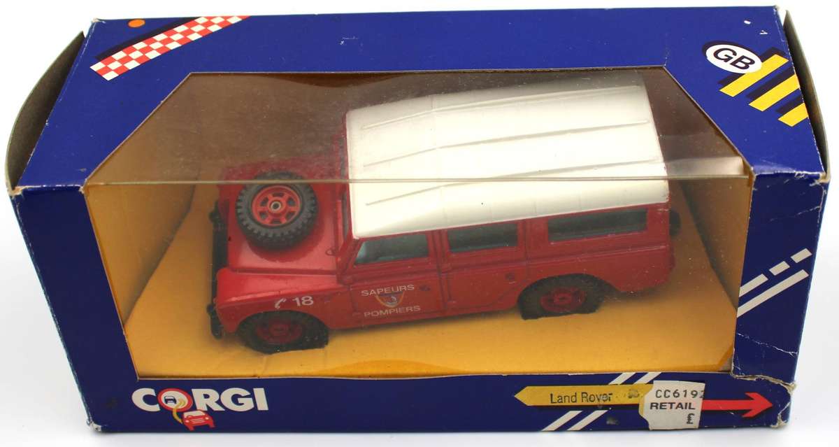 CORGI - 2x Land rovers - 619/2 RED SAPEURS POMPIERS & 421 WHITE NORWEB SPECIAL ISSUE