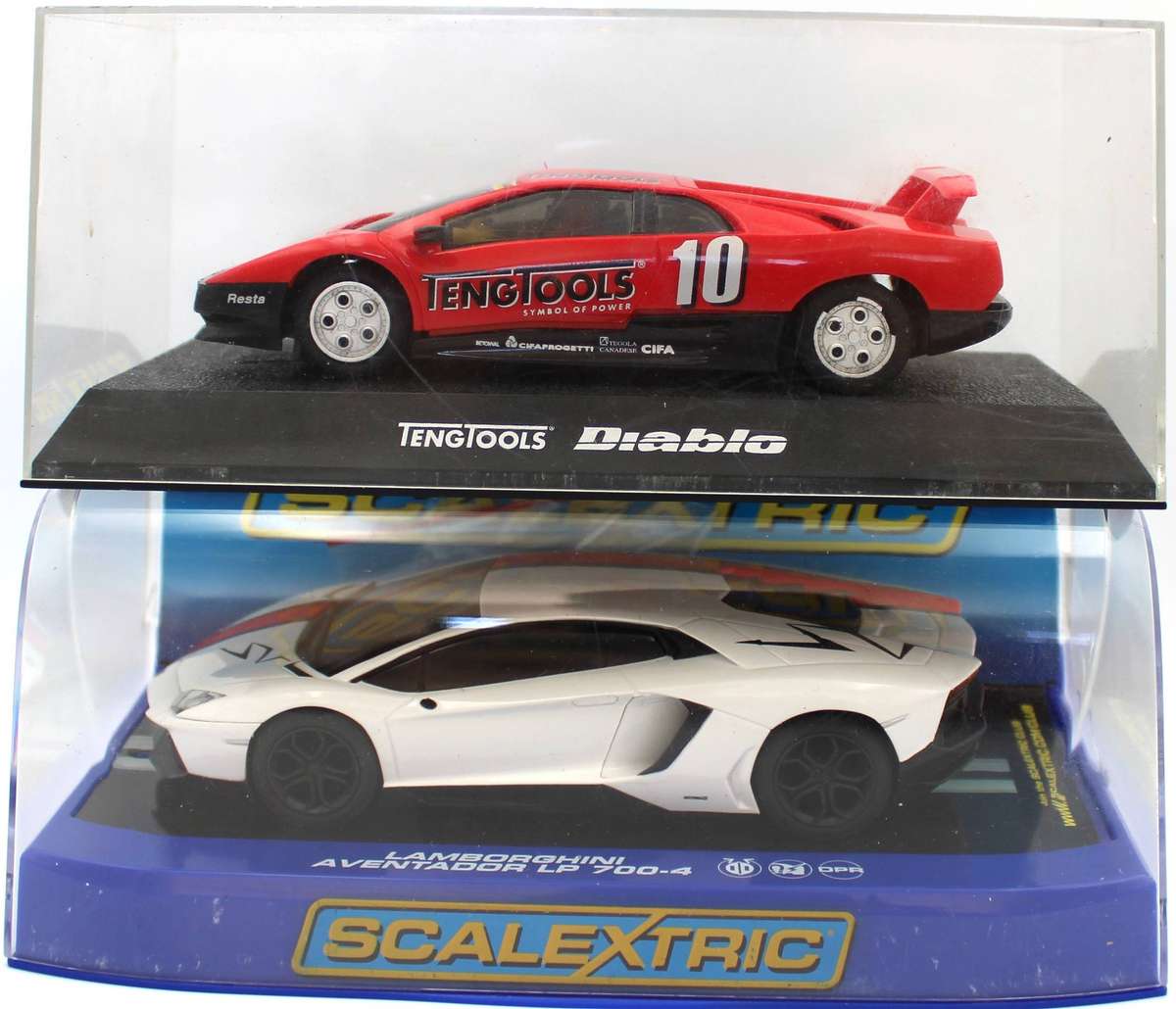 SCALEXTRIC - C2093_ C3526 - 2x Used Lamborghini Diablo TENG TOOLS and Lamborghini Aventador