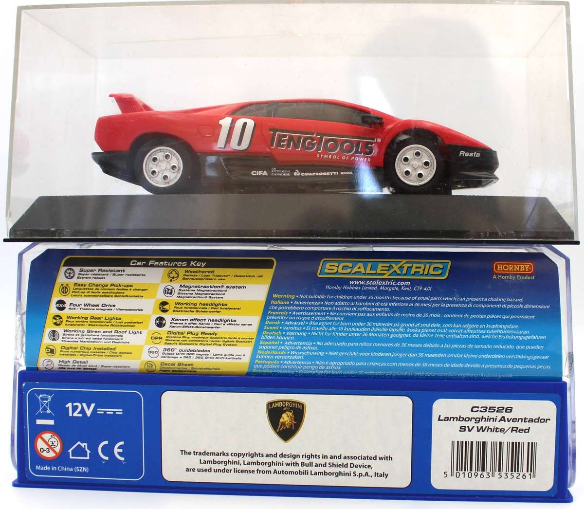 SCALEXTRIC - C2093_ C3526 - 2x Used Lamborghini Diablo TENG TOOLS and Lamborghini Aventador