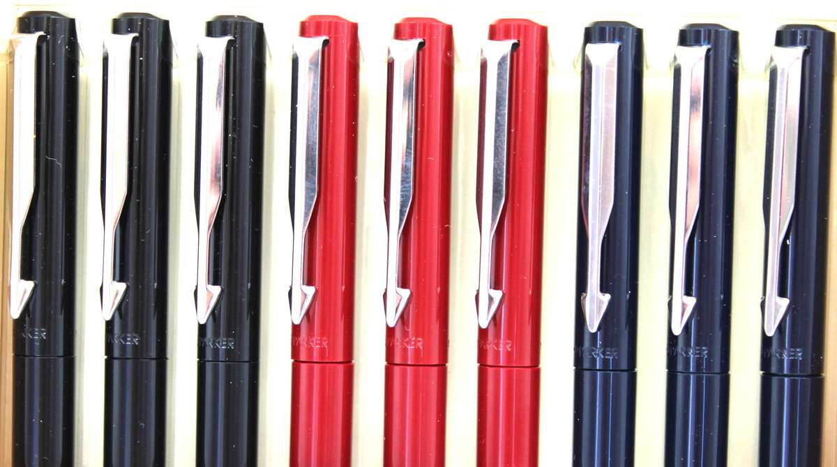 PARKER VECTOR - SET OF 9 ROLLERBALL PENS, BLACK, RED & NAVY BLUE - UNUSED