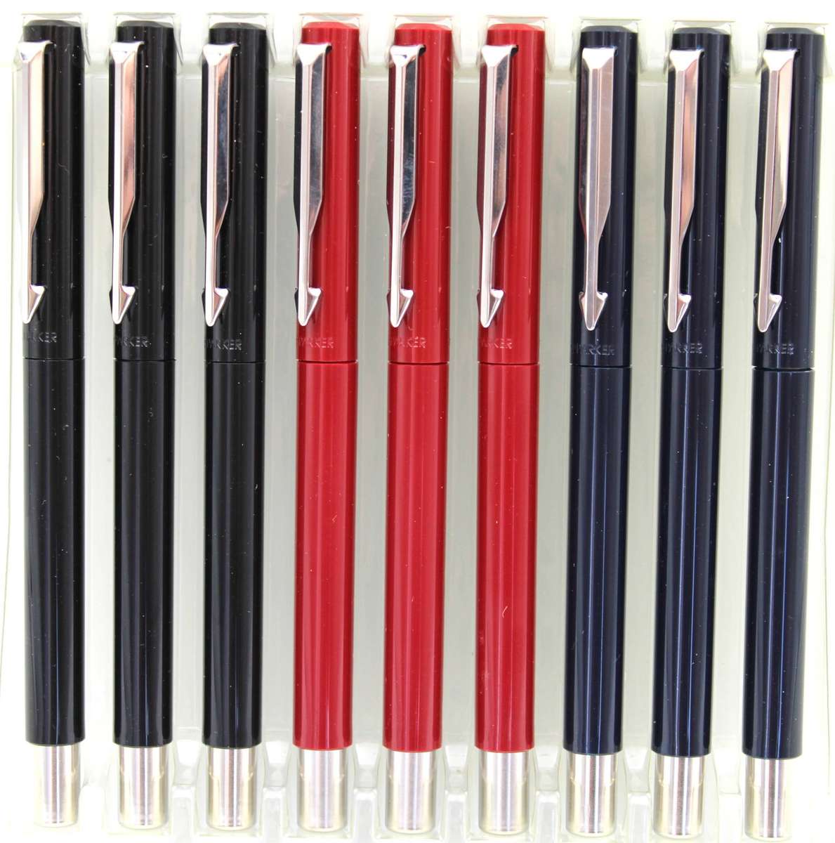 PARKER VECTOR - SET OF 9 ROLLERBALL PENS, BLACK, RED & NAVY BLUE - UNUSED