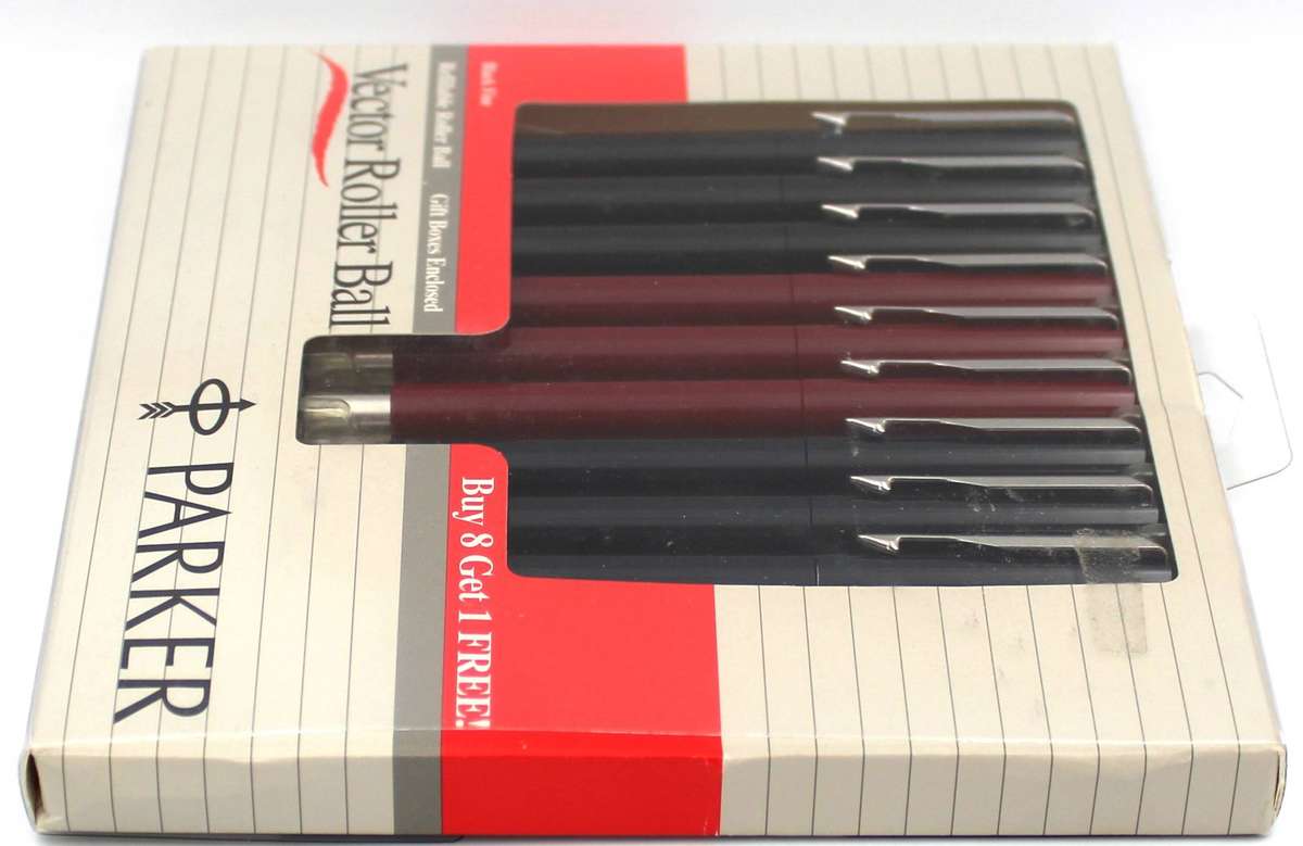 PARKER VECTOR - SET OF 9 ROLLERBALL PENS, BLACK, RED & NAVY BLUE - UNUSED