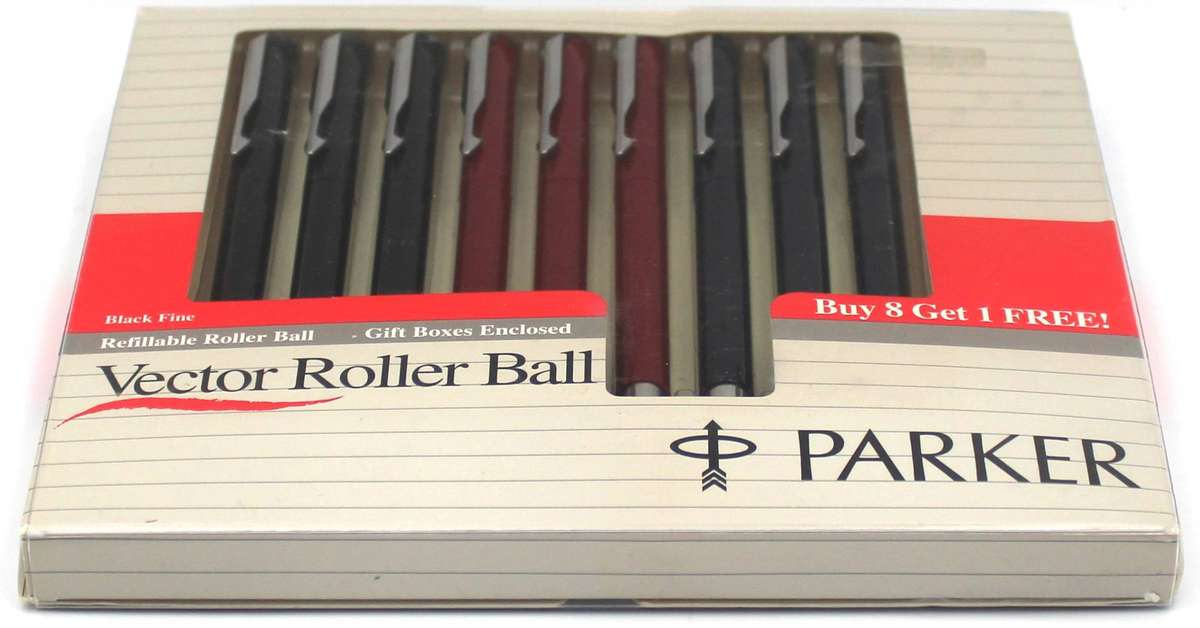 PARKER VECTOR - SET OF 9 ROLLERBALL PENS, BLACK, RED & NAVY BLUE - UNUSED
