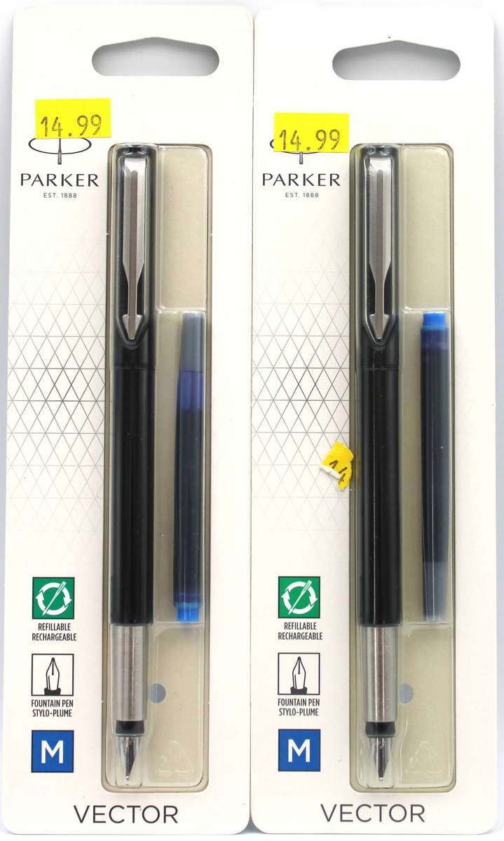 PARKER VECTOR - 2X BLACK FOUNTAIN PENS - SEALED