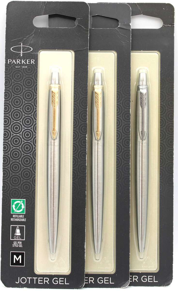PARKER JOTTER GEL PENS - 3X STAINLESS STEEL - NOS