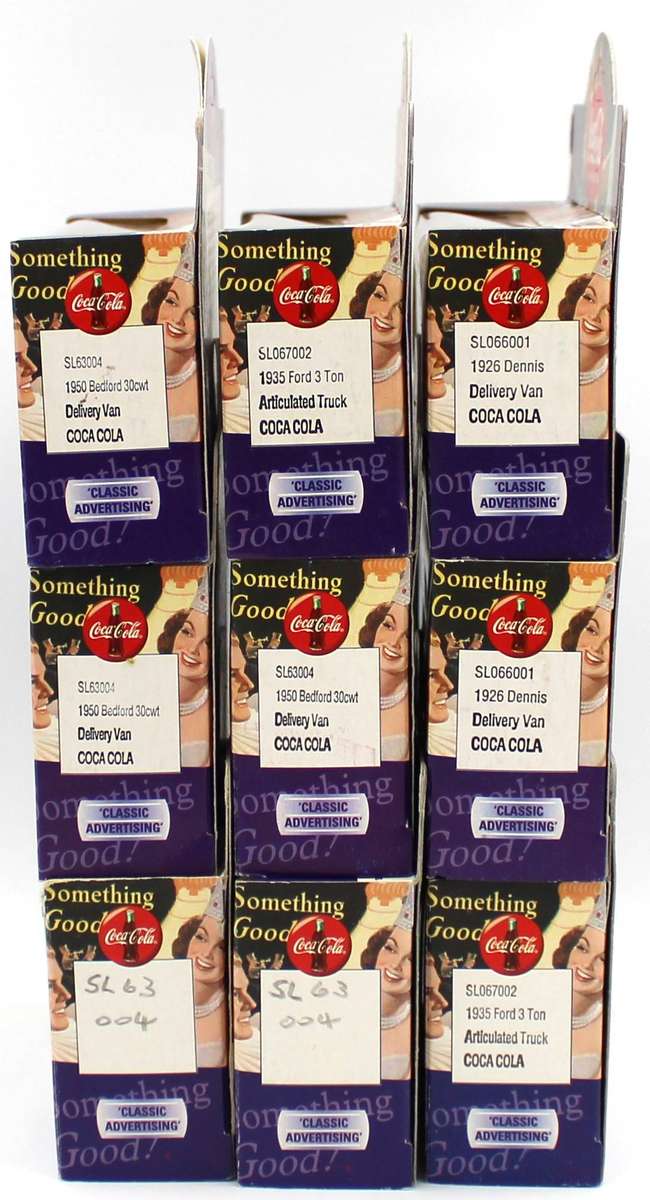LLEDO DIECAST COCA-COLA 1997 SERIES - 9X DIFFERENT FORD, BEDFORD & DENNIS VANS / TRUCKS