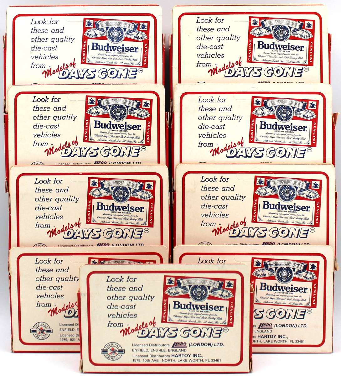 LLEDO DIECAST - 9X 1988 BUDWEISER VEHICLES - MINT BOXED