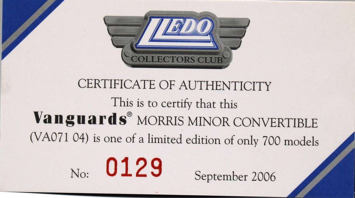 LLEDO VANGUARDS MEMBERS EXCLUSIVE - MORRIS MINOR CONVERTIBLE - LCC14 - VA07104 - LIMITED EDITION