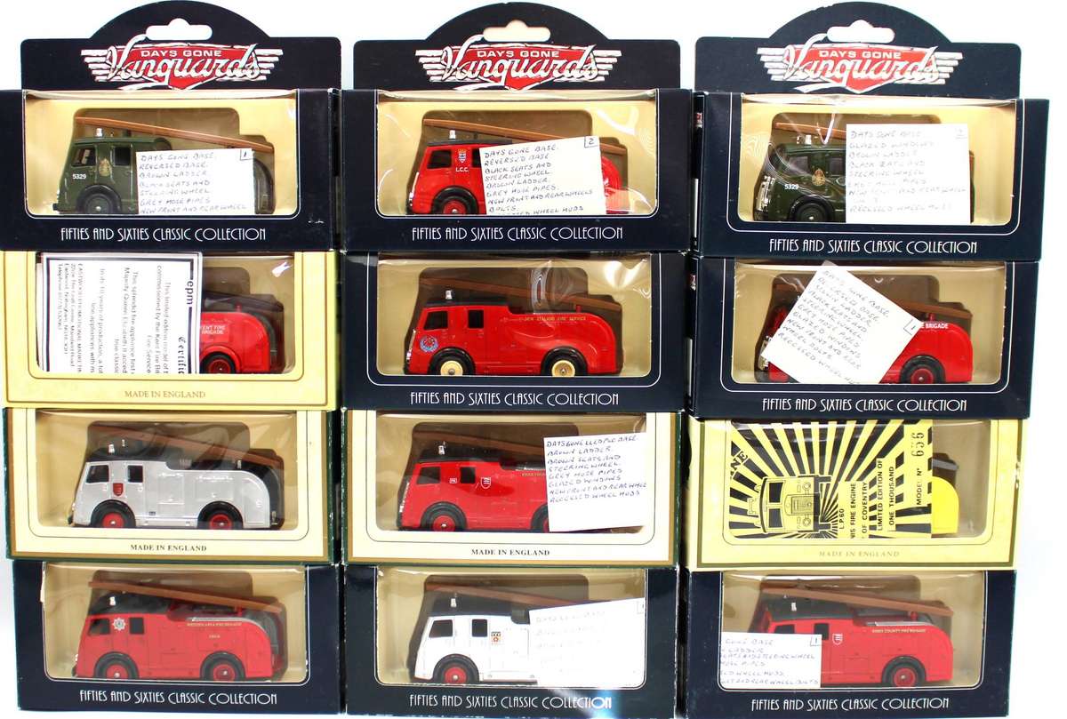 LLEDO 60 SERIES - PART 1 - 12x 1958 DENNIS F8 FIRE ENGINES - 3 VARIETIES & 2 LIMITED EDITIONS