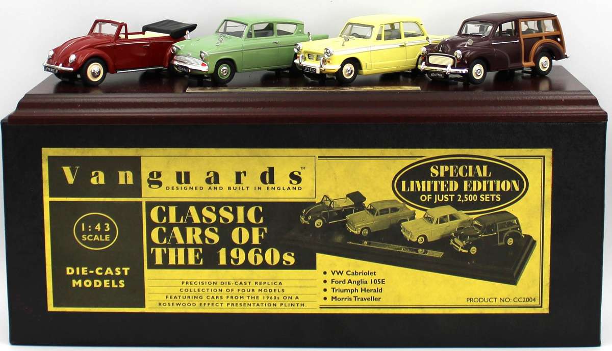 LLEDO VANGUARDS PLINTH SET - CC2004 - VW CABRIOLET, FORD ANGLIA, TRIUMPH HERALD & MORRIS TRAVELLER