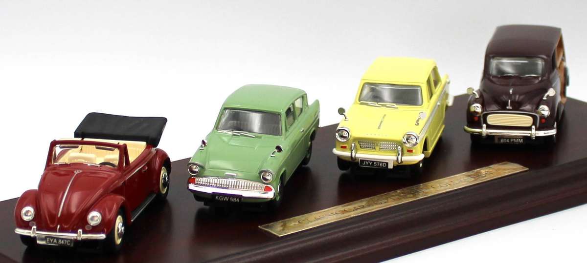 LLEDO VANGUARDS PLINTH SET - CC2004 - VW CABRIOLET, FORD ANGLIA, TRIUMPH HERALD & MORRIS TRAVELLER
