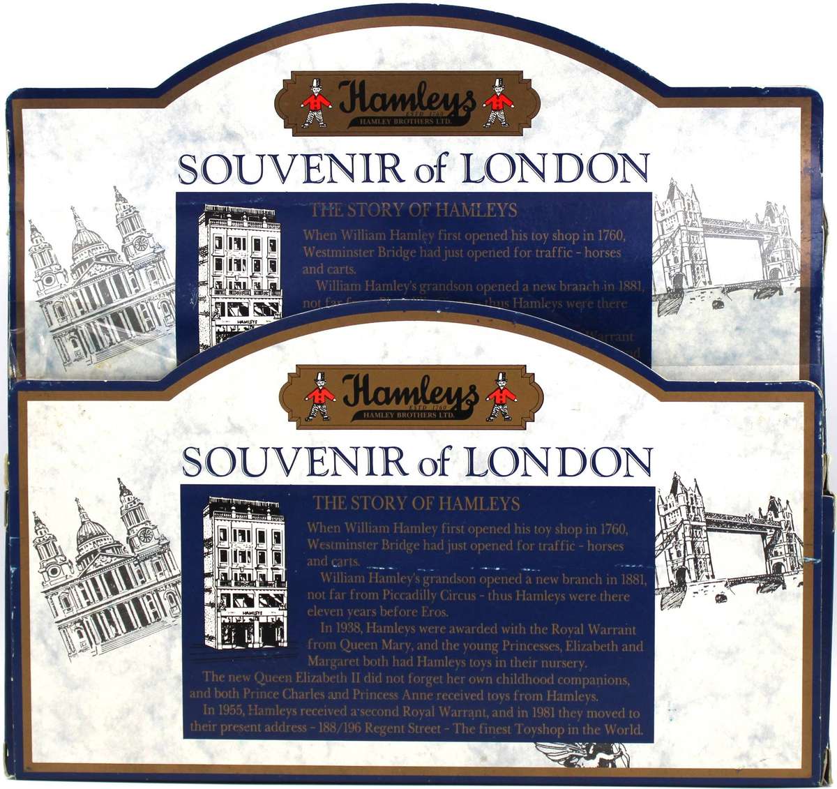 LLEDO DIECAST - 2X LONDON HAMLEY'S SETS - HA1002 & HA2002 - BUSES, FIRE ENGINE, AUSTIN TAXI