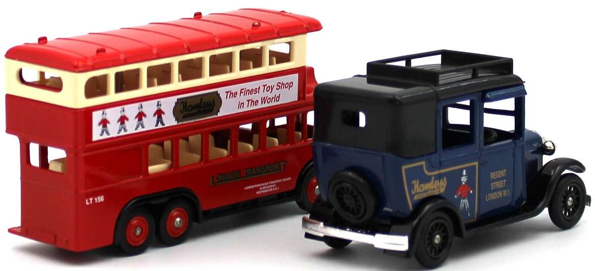 LLEDO DIECAST - 2X LONDON HAMLEY'S SETS - HA1002 & HA2002 - BUSES, FIRE ENGINE, AUSTIN TAXI