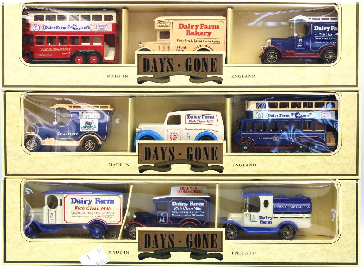 LLEDO DIECAST - 3X 3-PIECE "DAIRY FARM" DAYS GONE SETS - 9X VEHICLES