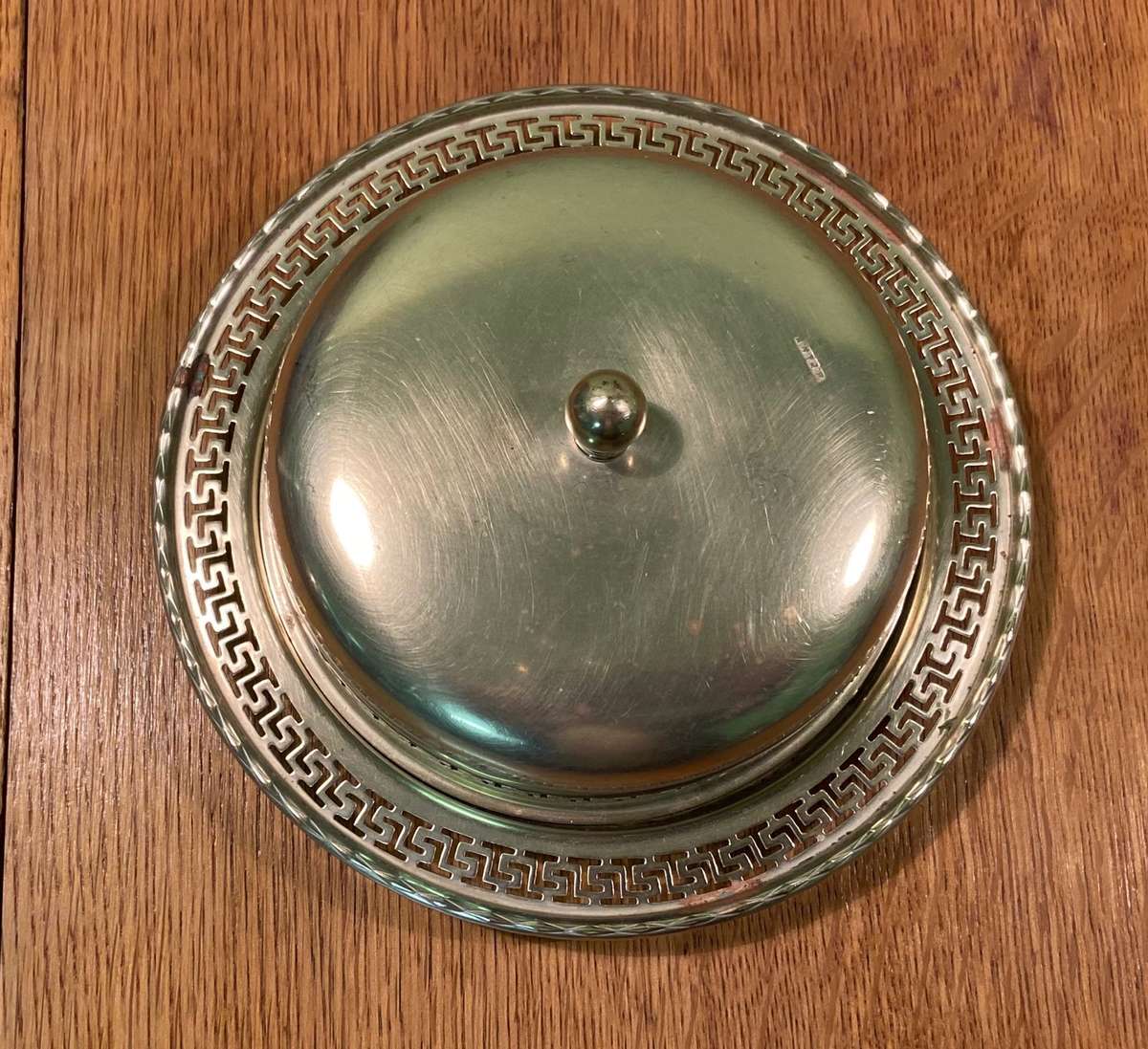 EPNS butterdish with glass liner by P.F.J. Initials Maker - VINTAGE