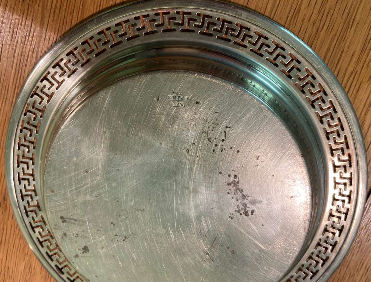 EPNS butterdish with glass liner by P.F.J. Initials Maker - VINTAGE