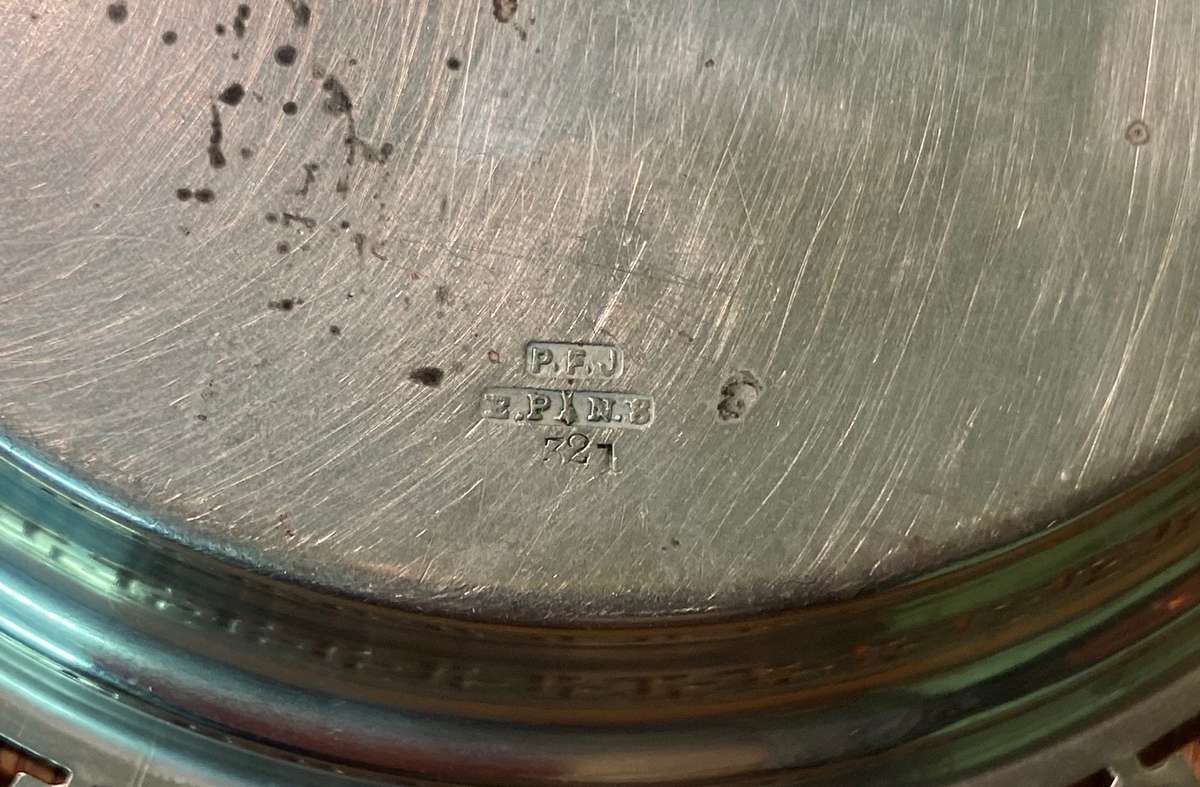 EPNS butterdish with glass liner by P.F.J. Initials Maker - VINTAGE